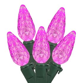 Set of 70 LED Hot Barbie Pink C6 Christmas Lights - Green Wire