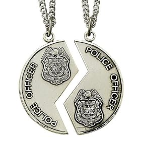 1 1/8" Sterling Silver Police Officer 2-Piece Mizpah Medals on Two 24" Chains