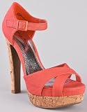 Anne Michelle Lust-02 Cork Heel Platform Linen Sandal