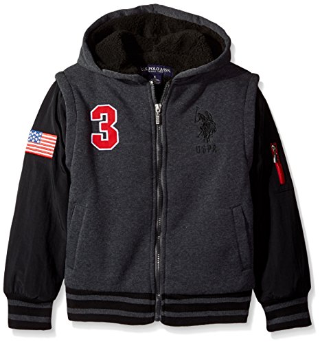 U.S. Polo Assn. Big Boys' Sherpa Lined Fleece Hoodie, Dark Heather Gray, 14/16