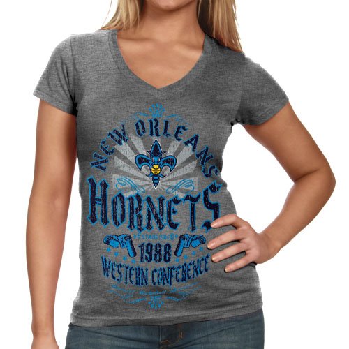 New Orleans Hornets Ladies Missy Tri-Blend V-Neck Premium T-Shirt - Ash (Small)