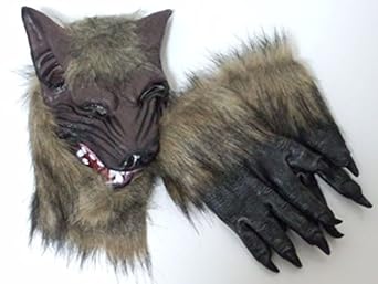 【クリックで詳細表示】Amazon.co.jp ｜ リアル 本物 そっくり 狼 狼男 人狼 マスク お面 仮面 手袋 グローブ コスプレ 仮装 変装 パーティー イベント 宴会に 更なる演出・・ ホラー タトゥーシール × 2枚 セット (マスク＋手袋(グローブ)) ｜ ホビー 通販