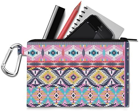 Bright Aztec Tribal Geometric Canvas Zip Pouch - XL Canvas Pouch 12x9 inch - Multi Purpose Pencil Case Bag in 6 sizes