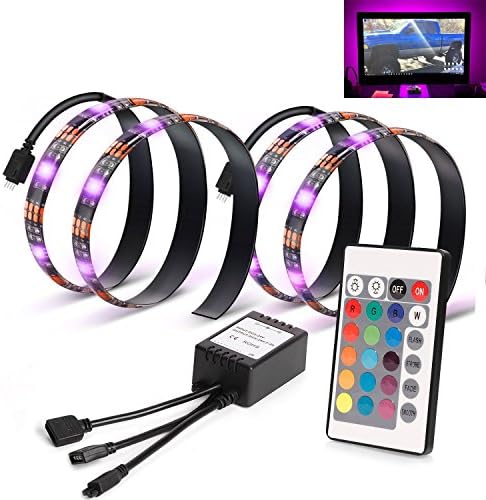 USB Powered LED TV Backlighting, LONRIC Waterproof Multicolor Changing Bias Lighting LED Strip Lights with Remote Control for HDTV Desktop PC Monitor and Home Theater(2x50CM)