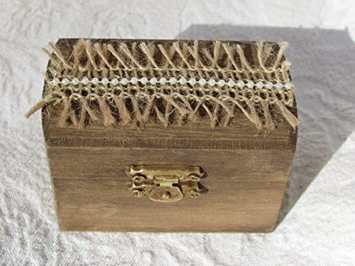 Boho Bohemian Rustic Woodland Cottage CHic Wedding Ringbearer Box With Burlap and Pearls
