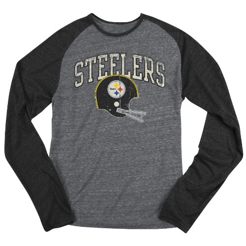 NFL Men's Pittsburgh Steelers Buttonhook L/S Tri-Blend Raglan - B232AFFD7 (GreyBlack, X-Large)