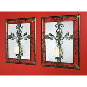 Santa Fe Cross Southwestern Candle Mirror Wall Sconce by Kathy Kuo Designs