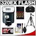 Canon Speedlite 320EX Flash with LED Light with 2400 Case + Tripod + (4) Batteries & Charger + Cleaning Kit for EOS 7D, 5D, 60D, 50D, Rebel T3, T3i, T2i, T1i, XS Digital SLR Cameras
