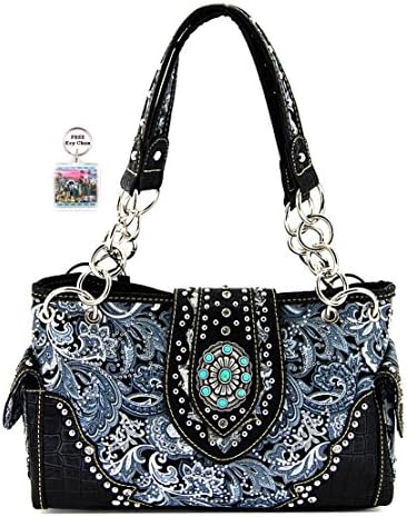 Montana West, Western Purse, Floral Collection, Fabric and Leather Trim (Black)