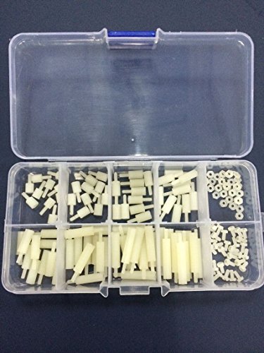 120pc M3 White Nylon Hex Spacers Screw Nut Stand-off Plastic Assortment Kit White
