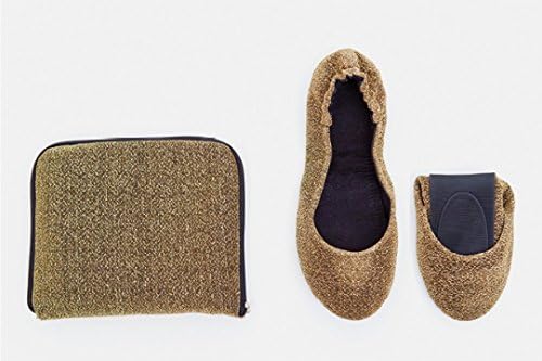 Sidekicks Women's Foldable Portable Travel Ballet Flat Shoes w/ Matching Carrying Case "Pearl" (Small, Pearl Gold)
