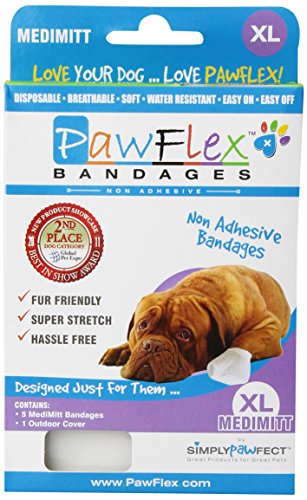 PawFlex Bandages Medimitt 5 Bandages with 1 Cover for Pets, X-Large, White