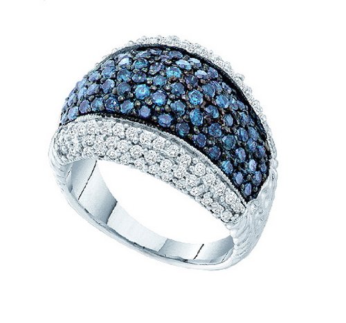 Blue & White Diamond 1.75cts Anniversary Ring 10k White Gold