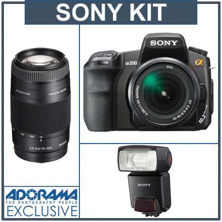 Sony Alpha DSLR-A200 SLR Digital Camera with Sony 18-70mm, 75-300mm Zoom Lens, 10.2 Megapixels, 2.7
