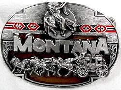 Montana State 3-D Enamel Pewter Belt Buckle