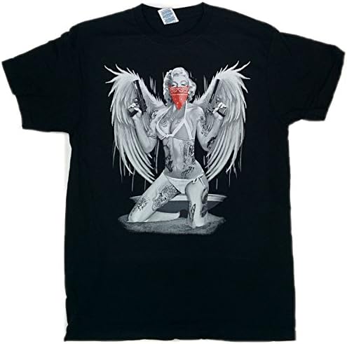 Marilyn Monroe Gangster Angel Wings Dual Pistols Tattoo T-Shirt XX-Large Black