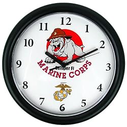 Deluxe Chiming US Marines Clock Featuring Bull Dog Mascot (fls)