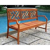 VIFAH V188 Outdoor Wood Bench, Natural Wood Finish, 23 by 61 by 37-Inch