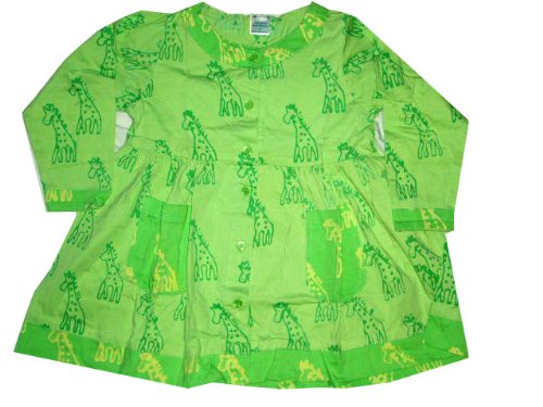 Green Giraffes Cotton Knit Long Sleeve Girls Dress 7-8T Green Giraffes