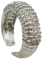 Bling Austrian Ice Crystal Multi Row Cuff Bracelet - Rhodium Plated