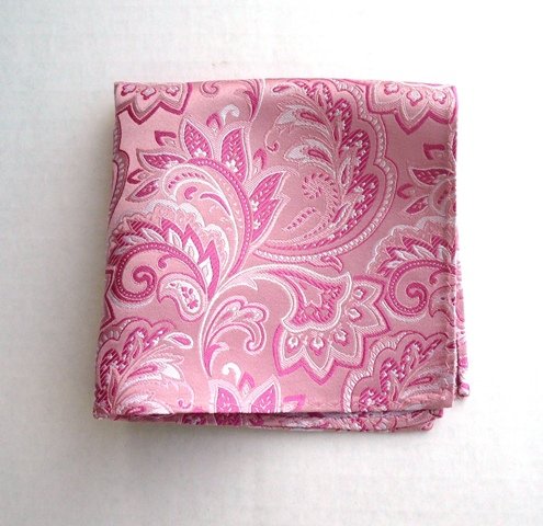 100% Silk Woven Pink Paisley Pocket Square