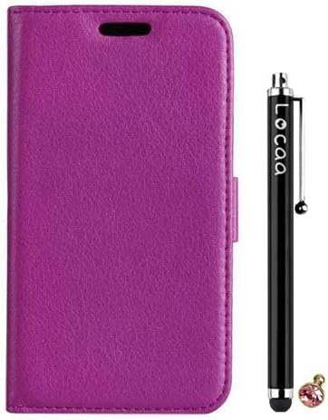 Locaa(TM) For SONY Xperia V LT25i LT25c LT25 SonyLT25i New Leather Case + Phone stylus + Anti-dust ear plug Deluxe Luxury Crystal Pearl Diamond Rhinestone eye-catching Beautiful Leather Retro Support bumper Cover Card Holder Wallet Cases - [Pure color Series] Purple