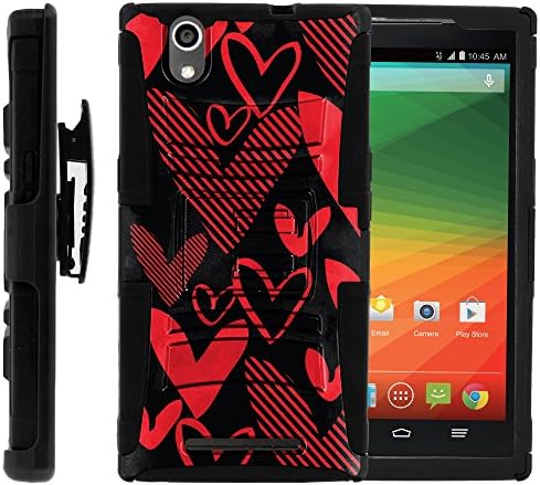 ZTE ZMax Case, ZTE ZMax Holster, Two Layer Hybrid Armor Hard Cover with Built in Kickstand and Belt Clip for ZTE ZMax Z970 (T Mobile, MetroPCS) from MINITURTLE | Includes Screen Protector - Black Red Hearts