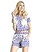 Choies Women's Blue Tile Print Crop Top With Shorts Two Piece Outfit Suit M