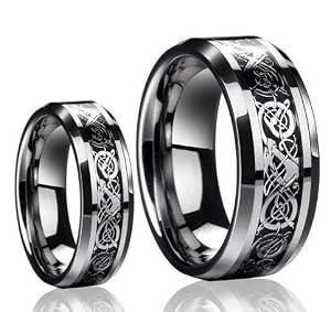 His & Her's 8MM/6MM Dragon Design Tungsten Carbide Wedding Band Ring Set (Available Sizes 5-14 Including Half Sizes) Please e-mail sizes