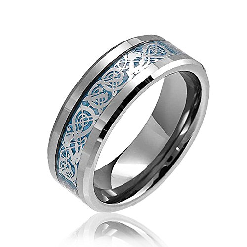 Bling Jewelry Celtic Dragon Blue Inlay Tungsten Wedding Ring 8mm