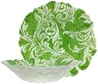 Glass Ornate French Lily Design Fern Green Large Bowl 15" D, 4" H