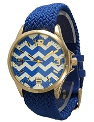 Geneva Braided Fabric Chevron Style Watch Gold Face - Royal Blue
