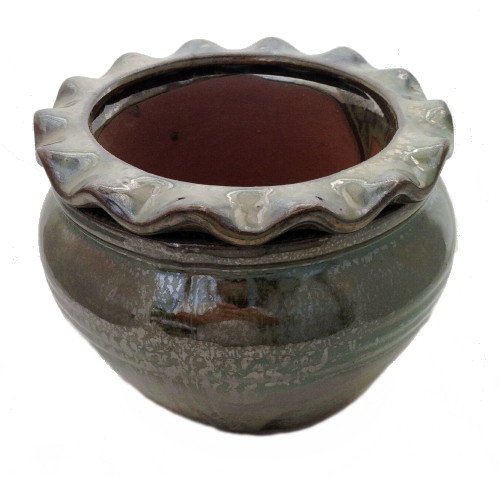 Round Pie Rim Self Watering Ceramic Pot - Pearl Green - 6 1/4