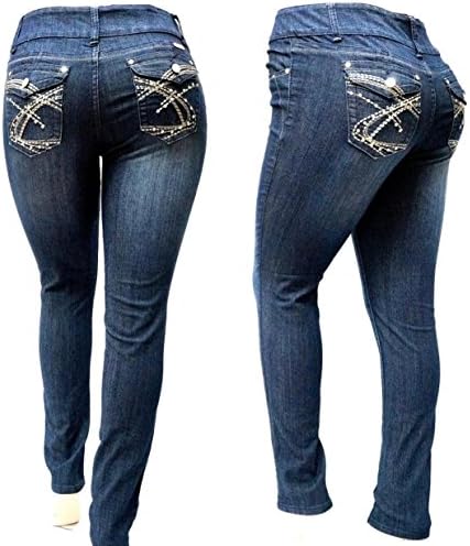 BE BY HAILEY DARK BLUE HIGH WAIST WOMEN'S PLUS SIZE denim jeans SKINNY LEG 14-22 (18)