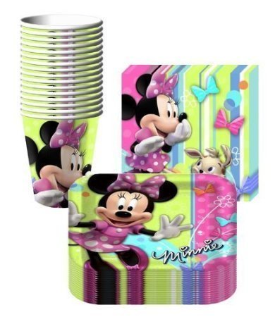 Disney Minnie Mouse Bows Party Supplies Pack Including Plates, Cups and Napkins- 16 Guest