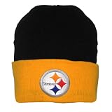 Adult NFL Pittsburgh Steelers Warm Ski & Skate Roll Up Beanie / Winter Hat - One Size Fits All - Black & Yellow