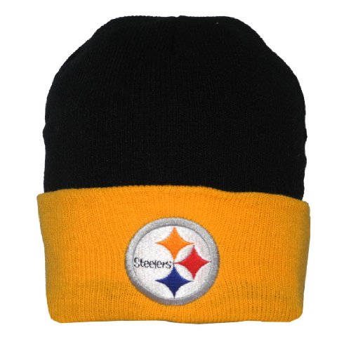 Adult NFL Pittsburgh Steelers Warm Ski & Skate Roll Up Beanie / Winter Hat - One Size Fits All - Black & Yellow