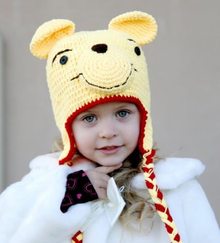 Crochet Winnie the Pooh hat fits 1-3 year - made with 30% milk protein 70% cotton yarn