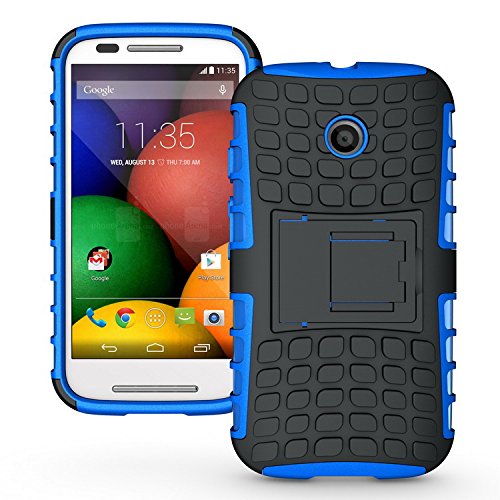 Exact Motorola Moto E Case [TANK Series] - Tough Rugged Dual-Layer Case with Built-in Kickstand for Motorola Moto E (XT1021 / XT1022 / XT1025) Blue/Black