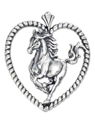 Sterling Silver Antiqued Running Horse Pendant Inside Heart