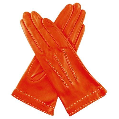 Italian Silk Lined Leather Gloves with Contrast Stitching Size 8 Color RUST By Fratelli Orsini (CS4204)