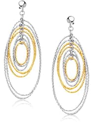 14K Two Tone Gold Layered Textured Oval Dangling Earrings