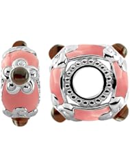 Storywheel® Light Pink Enamel and Garnet Bead / Charm in 925 Sterling Silver