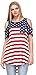 Zoozie LA Women's American Flag Shirt Patriotic Tank Tops Regular And Plus Size, Open Shoulder Navy Star Red Stripes 1, 1X