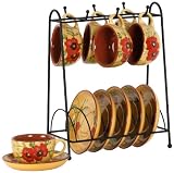 Lynns Poppy Fresco 13-Piece Espresso Cup and Saucer Set, Service for 6