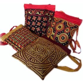 Om Bag - Quilted, Embroidered and Mirrored Silk Fair Trade Bag
