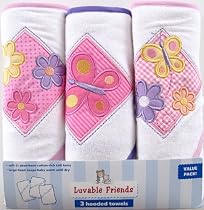 Luvable Friends 3-Pack Patches Hooded Towels, Pink