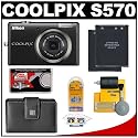 Nikon Coolpix S570 12 Megapixel Digital Camera (Black) with 5x Optical Zoom + (2x) EN-EL10 Battery Packs + Leather Case + Accessory Kit
