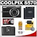 Nikon Coolpix S570 12 Megapixel Digital Camera (Black) with 5x Optical Zoom + (2x) EN-EL10 Battery Packs + Leather Case + Accessory Kit