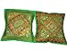 2 Green Gold Zardozi Indian Sari Throw Pillow Cushion Covers 16x16